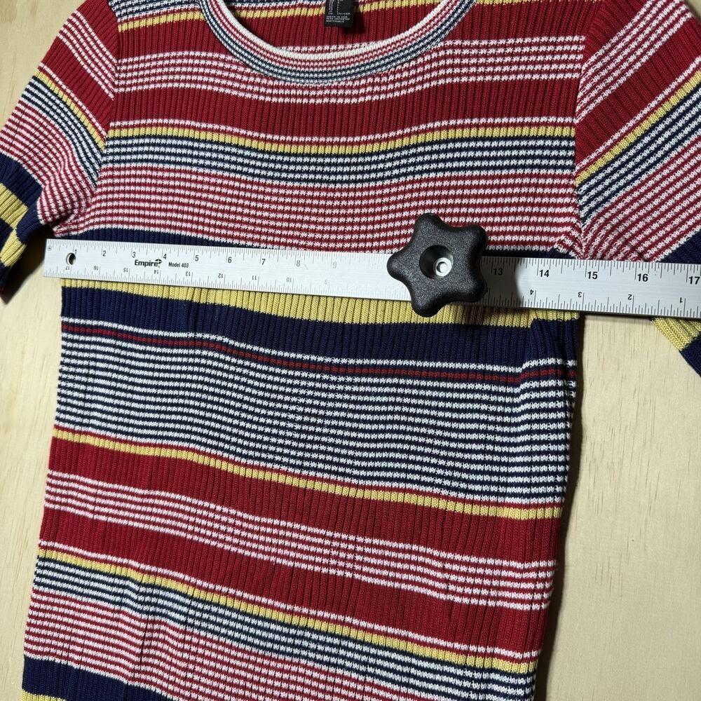 Forever 21 Ribbed Knit Midi Dress Large Striped Bodycon Short Sleeve - Picture 4 of 7